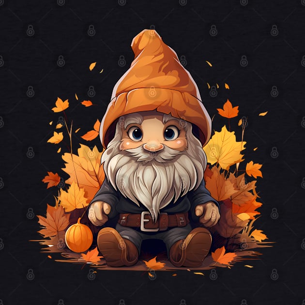 Cute Fall Gnome Graphic Tee Pumpkin Autumn Leaves by NearlyNow